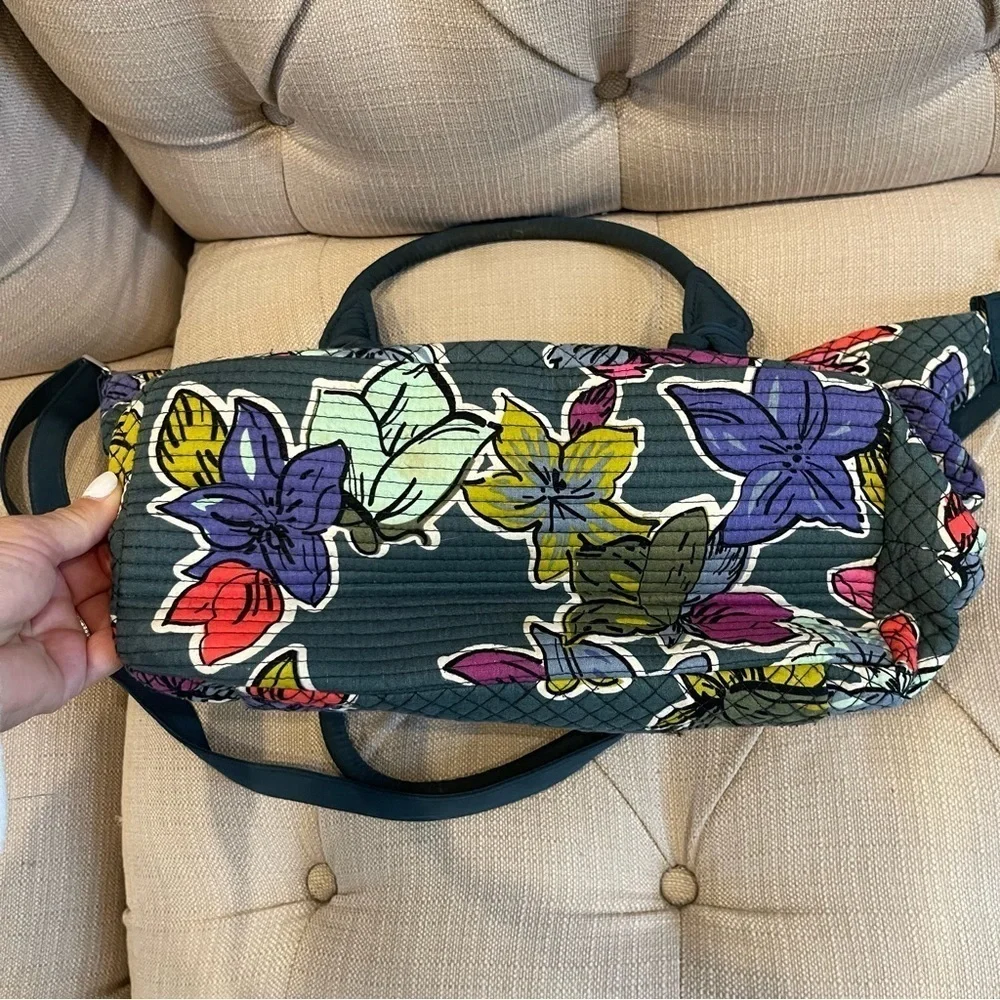 Vera Bradley Hadley Satchel Falling Flowers Bag Green Cross body